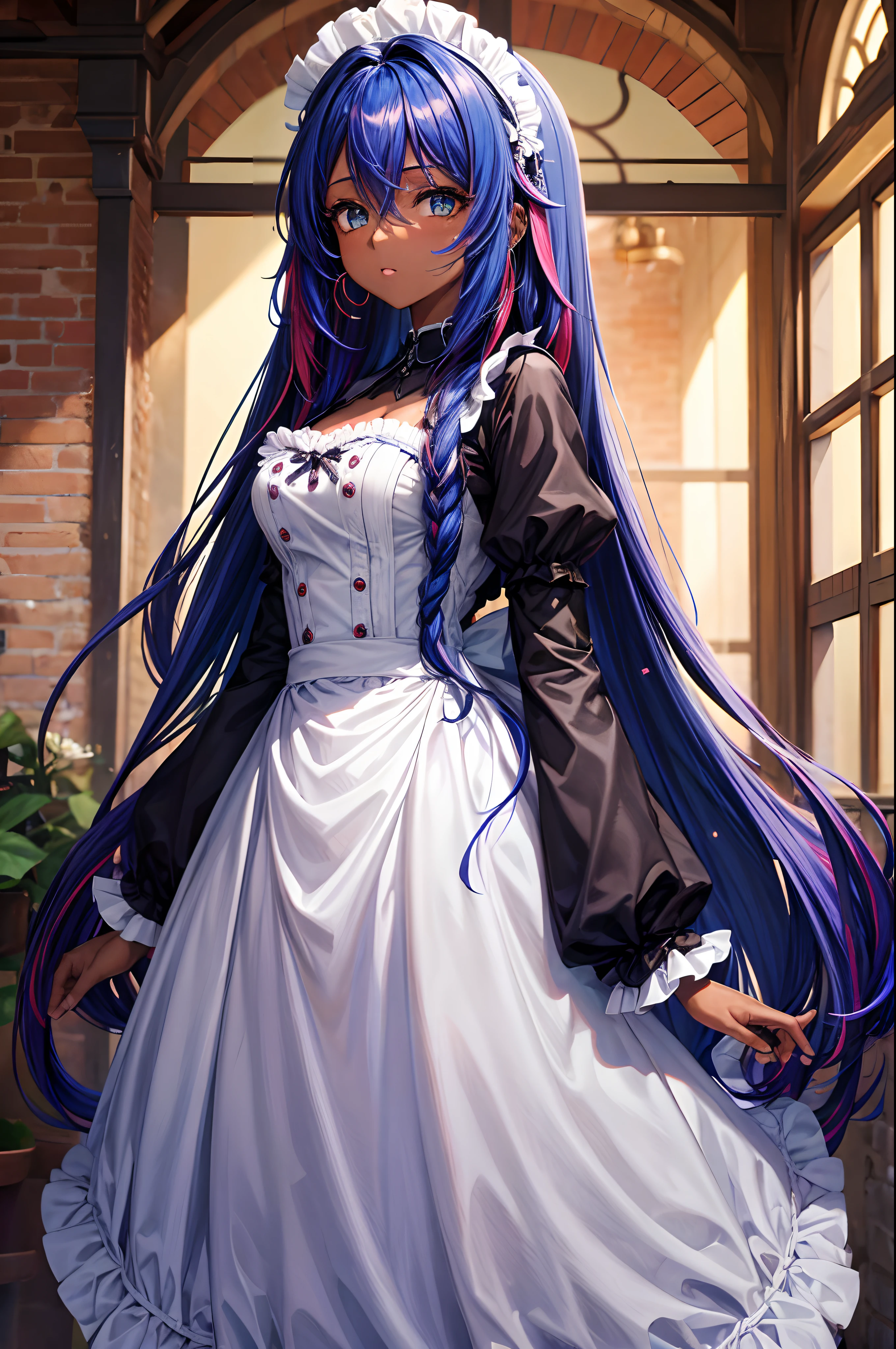 Anime girl in a white dress with long blue hair - SeaArt AI