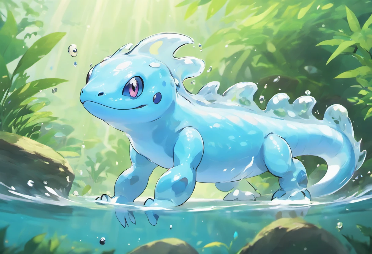 Pokemon is running through the water with a blue dragon - SeaArt AI