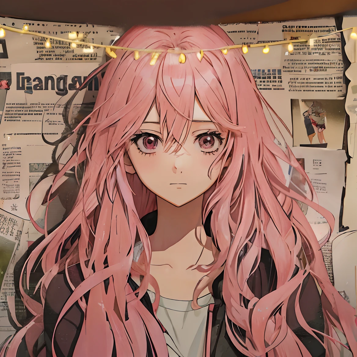 Menina do anime tem cabelo rosa na frente do jornal, visual de anime de uma jovem, visual de anime de uma linda garota, Sakura Haruno, Mirai Nikki, melhor papel de parede de anime 4k konachan, captura de tela do filme de anime, fotos de anime em destaque de hoje, close de uma jovem garota de anime