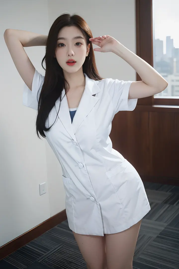 1girls, bestquality, office,hospital,Realistic, real light, large boobs、tremendously big.,beste-Qualit, ultra-high resolution, (photorealistic portrait:1.4),master-piece, office, Whole body,Female Doctor,doctor,Female Doctor,Gown set,white outfit,Stretch y...