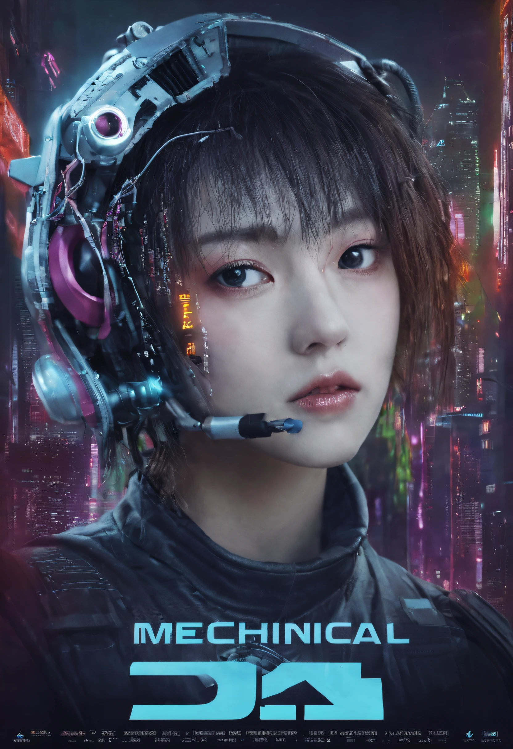 《Mechanical girl》filmposter，Dream，cyber punk perssonage，sci-fy，Huge eye-catching text