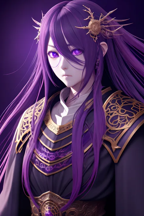 elden ring style Hoshino Ai, long hair, purple hair, streaked hair ,purple eyes, star-shaped pupils, hair ornament