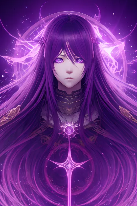 elden ring style Hoshino Ai, long hair, purple hair, streaked hair ,purple eyes, star-shaped pupils, hair ornament
