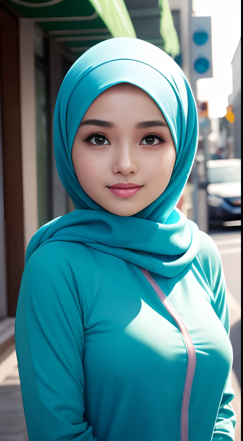 A close up of a woman wearing a blue hijab - SeaArt AI