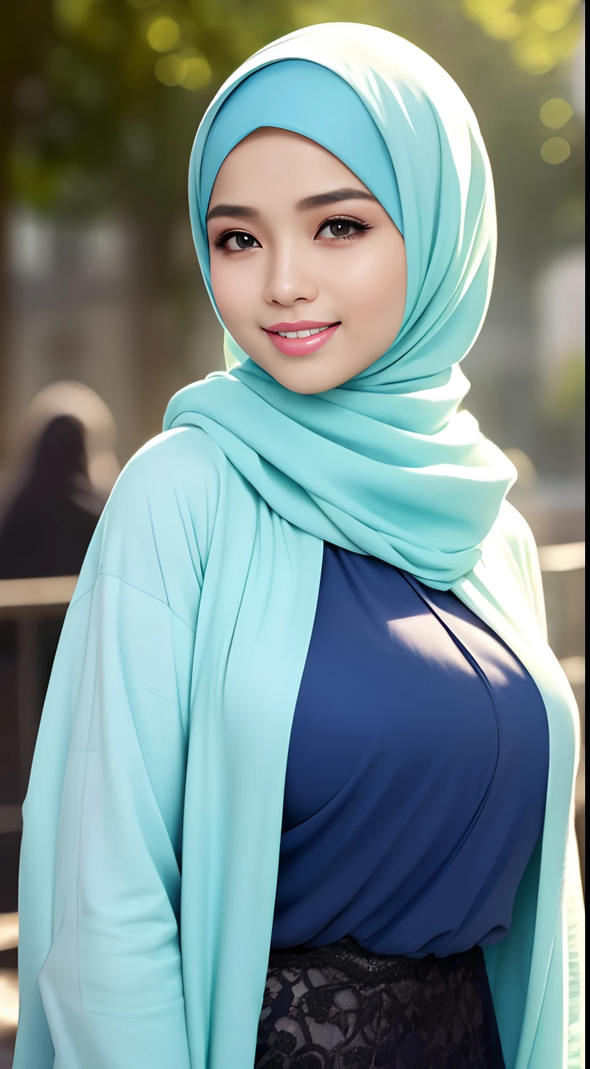 A woman wearing a blue hijab and a blue top - SeaArt AI