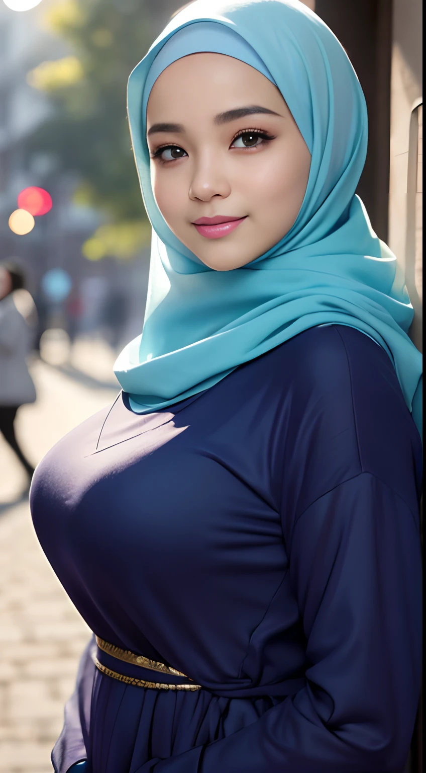 Arafed woman in a blue hijab posing for a picture - SeaArt AI