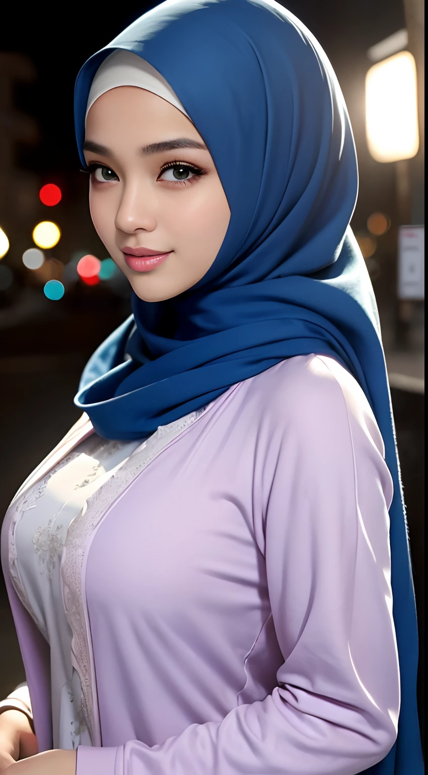 A close up of a woman wearing a blue hijab - SeaArt AI