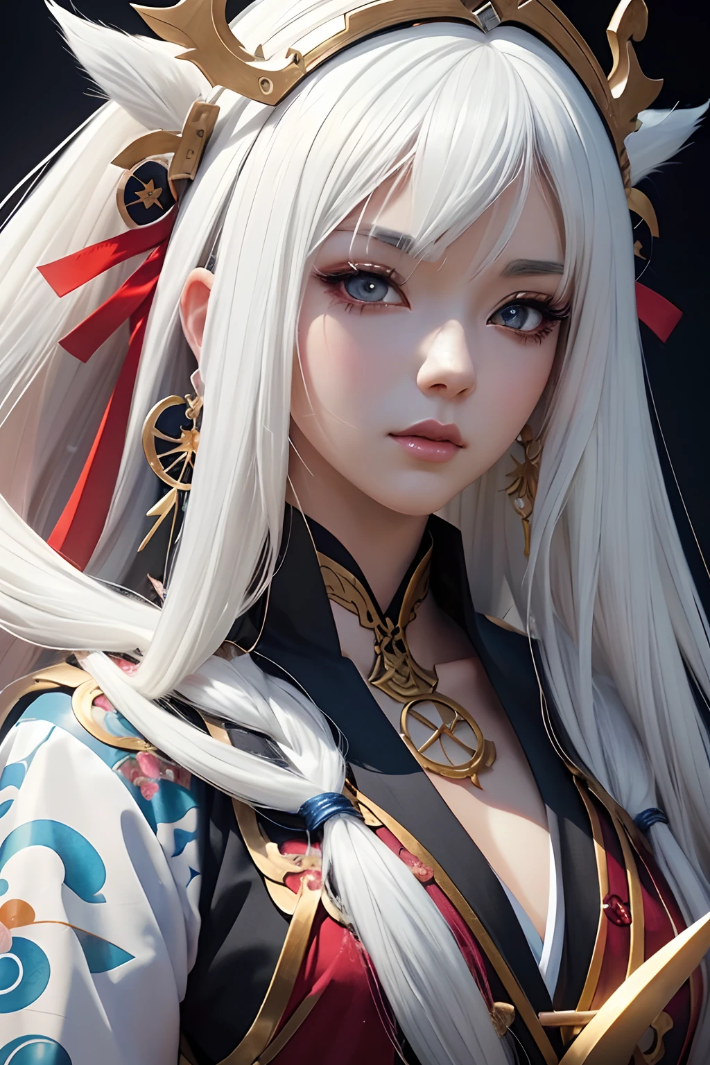 un gros plan d&#39;une femme aux cheveux longs portant un costume, divinité aux cheveux blancs, portrait d&#39;onmyoji, detailed art animé numérique, female Personnage d&#39;Anime, Déesse Anime, advanced art animé numérique, art animé numérique, beautiful alluring femme animée, beautiful femme animée, Art détaillé d&#39;Onmyoji, superbe portrait de visage d&#39;anime, Personnage d&#39;Anime, femme animée, germe d&#39;art extrêmement détaillé