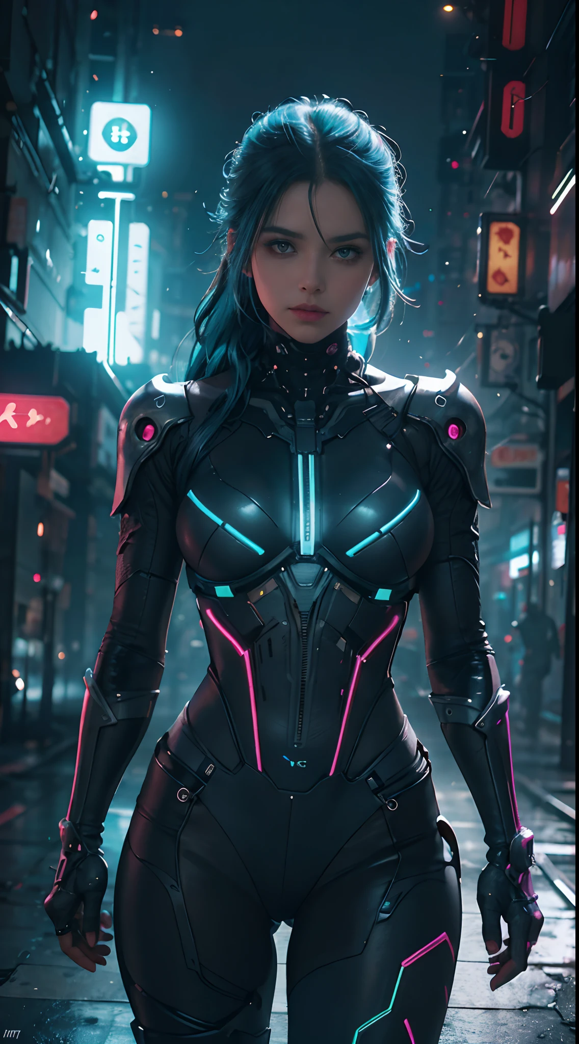 A woman in a futuristic suit walking down a city street - SeaArt AI