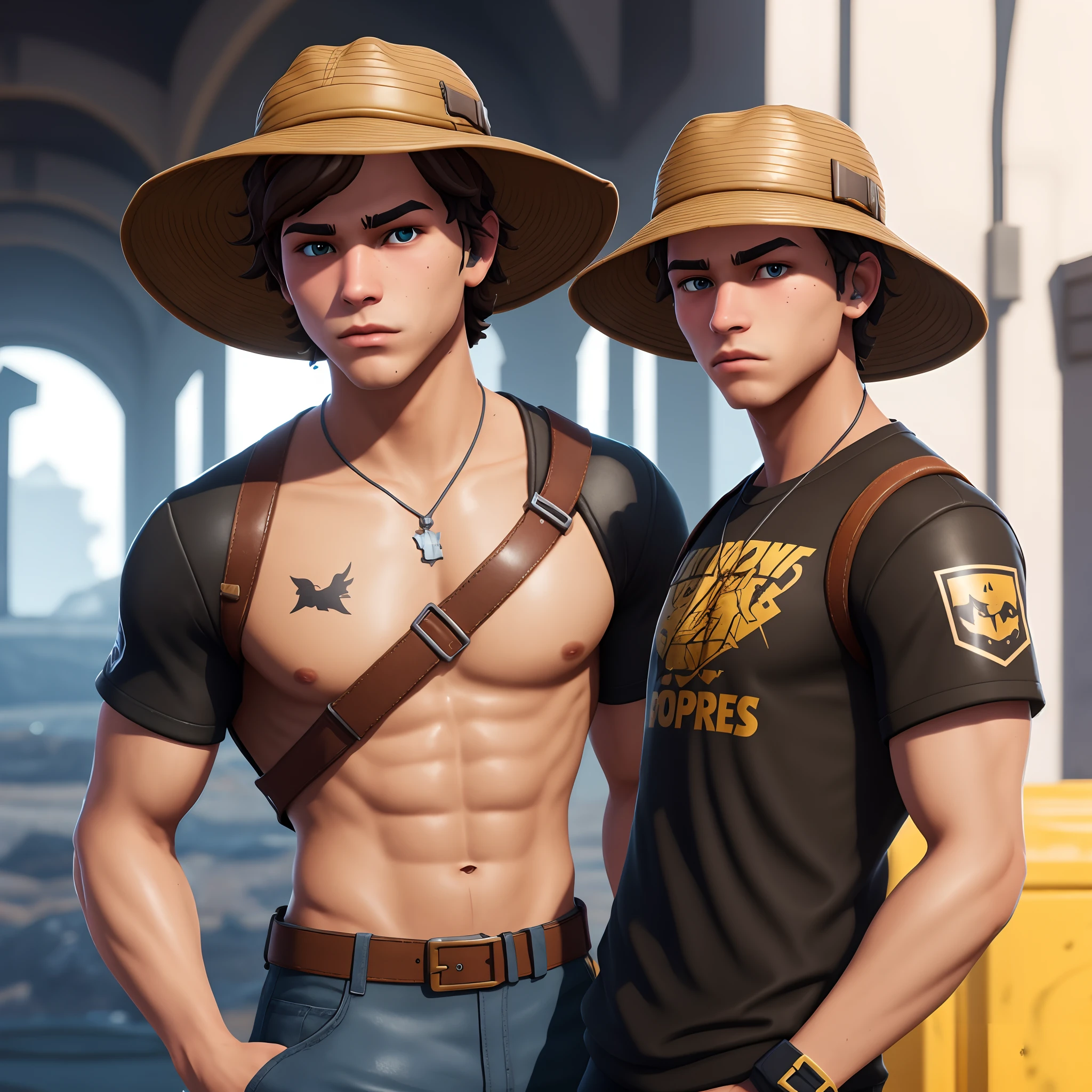 Two young men in hats standing next to each other - SeaArt AI