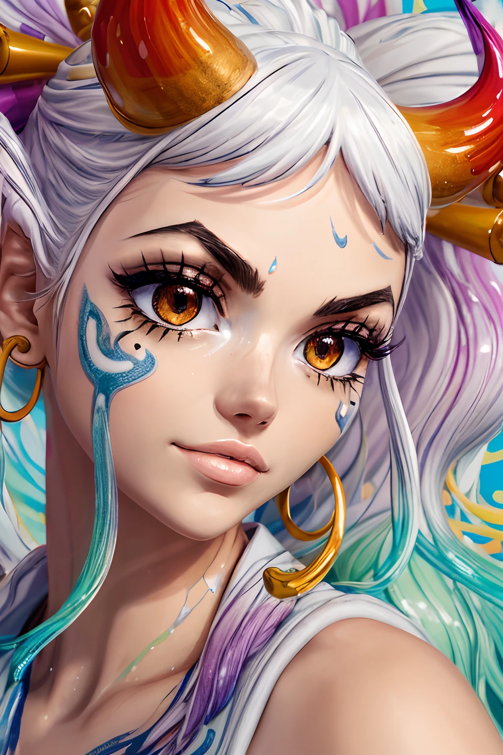 masterpiece, best quality, (extremely detailed CG unity 8k wallpaper, masterpiece, best quality, ultra-detailed, best shadow), (detailed background), (beautiful detailed face, beautiful detailed eyes), High contrast, (best illumination, an extremely delicate and beautiful),1girl,((colourful paint splashes on transparent background, dulux,)), ((caustic)), dynamic angle,beautiful detailed glow,full body, paint splash on face.