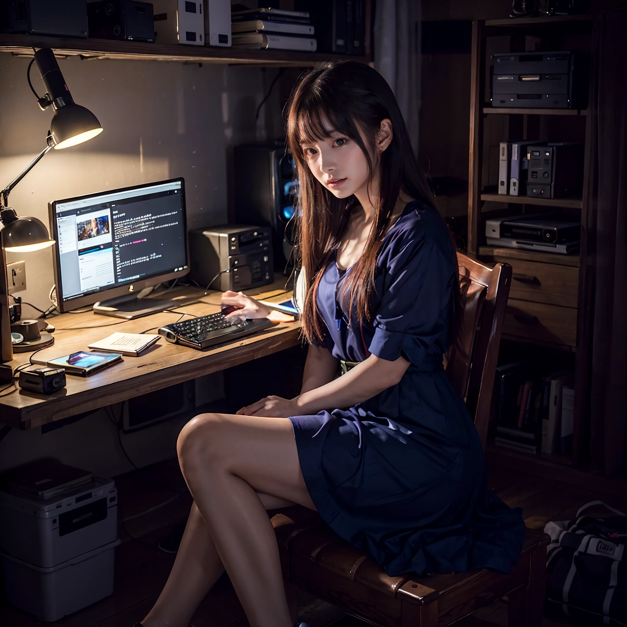 desk、PC Keyboard、The hair