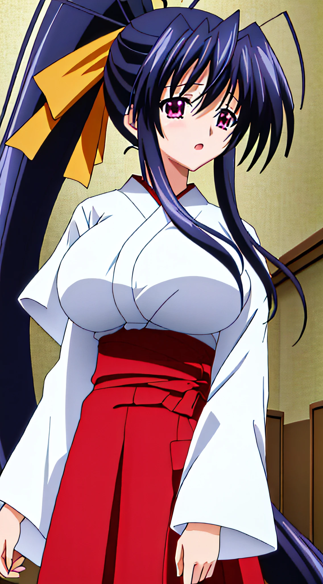 Anime girl with long black hair and white blouse standing in a room ...
