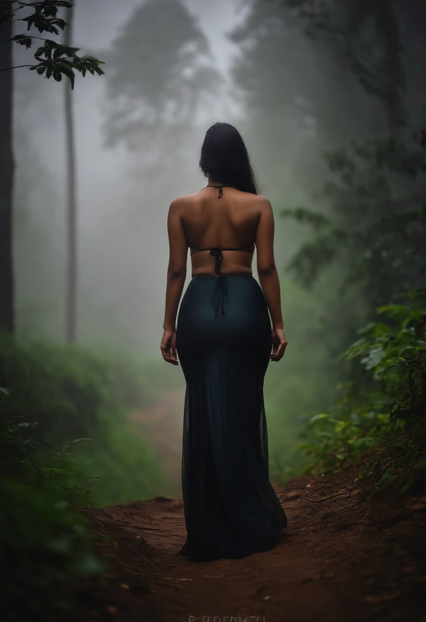 A woman in a long dress walking down a path in the woods - SeaArt AI