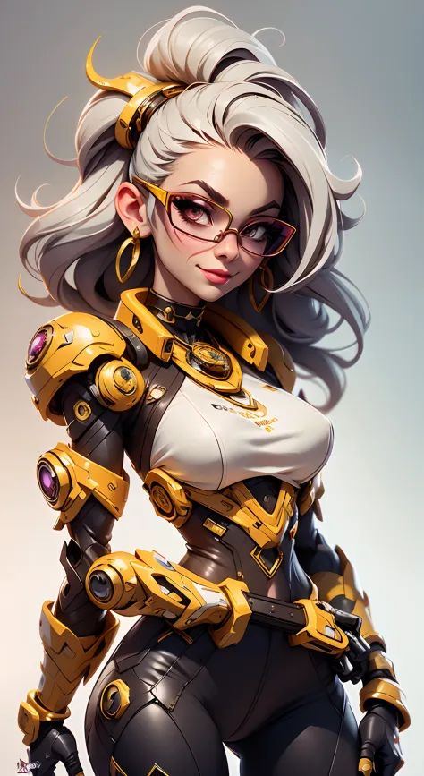 A fantz monster design, Cute robots in space [style-rustmagic]，female robot，Half-human, tmasterpiece，（tmasterpiece，top-quality，best qualityer），1girll， jewely， long whitr hair， Golden hair，Black color hair，Silvery-white hair，Maroon hair， 独奏， 耳Nipple Ring， s...