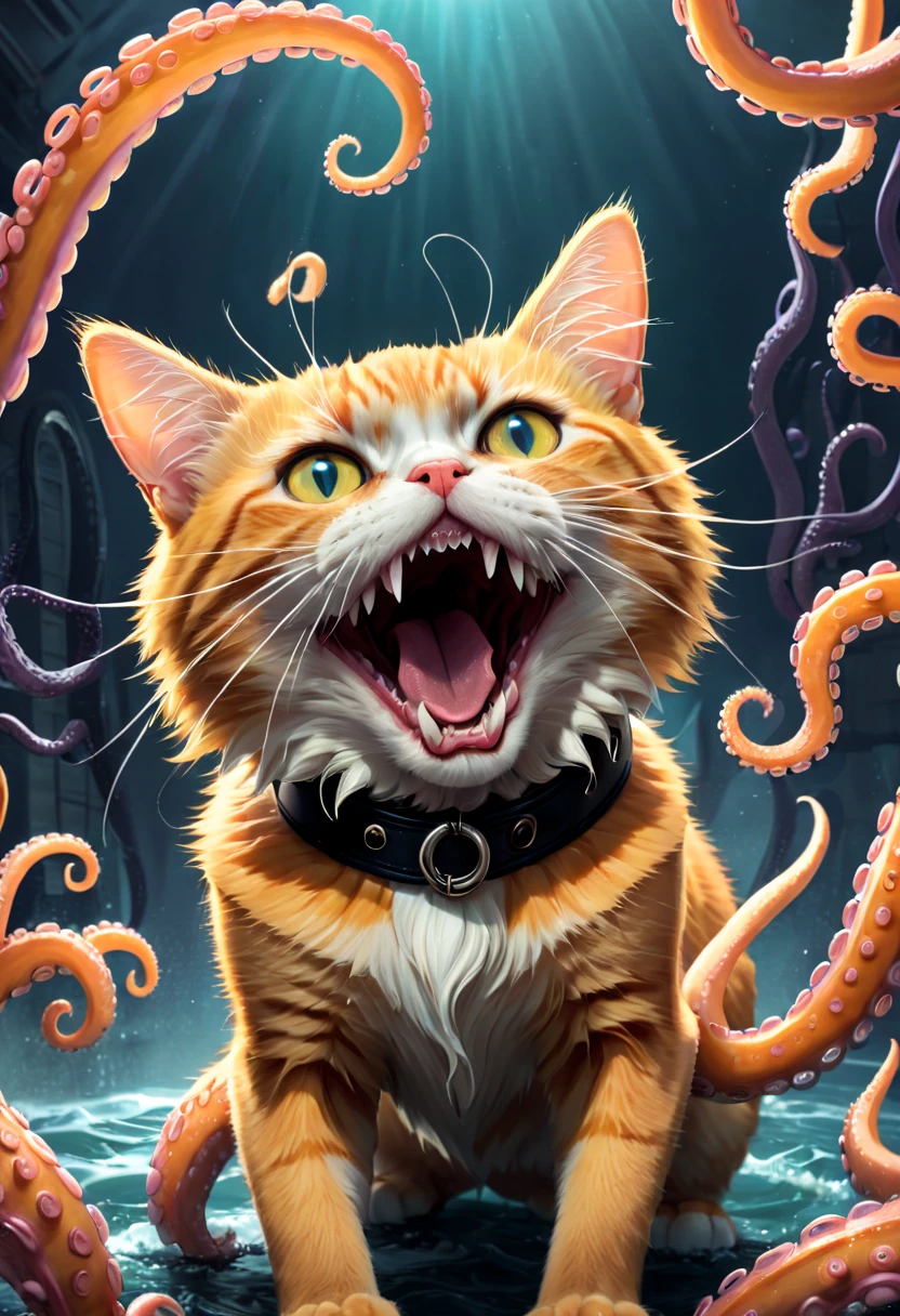 a detailed flerken, from marvel comics, orange cat with (tentacles in ...