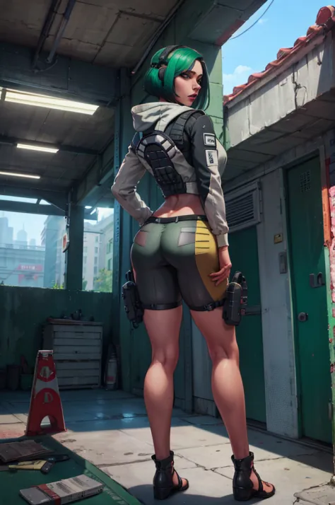 from behind, focus on ass, (masterpiece, best quality, ultra detailed, immaculate: 1.3), epic, illustration, pastel punk girl, 1...