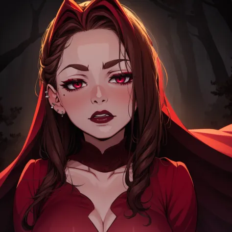 scarlet witch, goth girl, autumn forest background, detailed, detailed, detailed, beautiful, detail, goth girl, masterpiece, red...