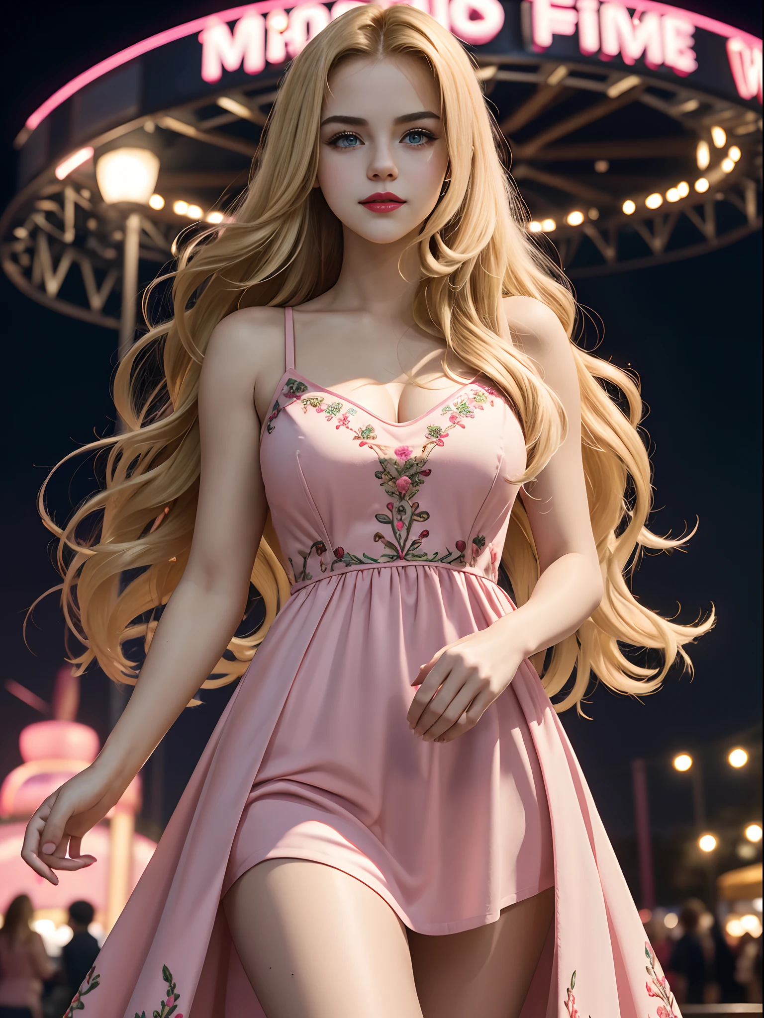 A close up of a woman in a pink dress walking on a stage - SeaArt AI