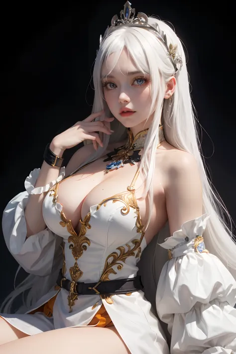 Isabella Osa\(My Wife is a Demon Queen\), (incredibly absurdres, (high resolution:1.18), intricate detail, (masterpiece:1.1), (highest quality:1.1), absurdres) BREAK (1girl, solo, portrait, white hair, orange eyes, long hair, detailed eyes), Read Desc,