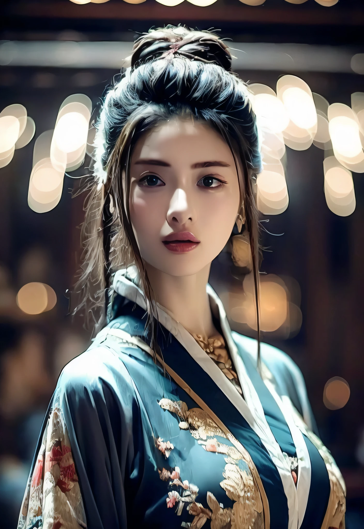 melhor qualidade, obra de arte, alta resolução, wuxia 1girl, vestido chinês, rosto super lindo, olho super lindo, Cabelo super lindo