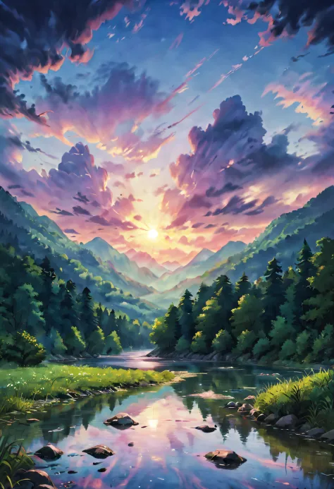 (best quality,4k,8k,highres,masterpiece:1.2),oil painting,fantastic imagination,scenic valley,serene creek,shimmering water,mesm...
