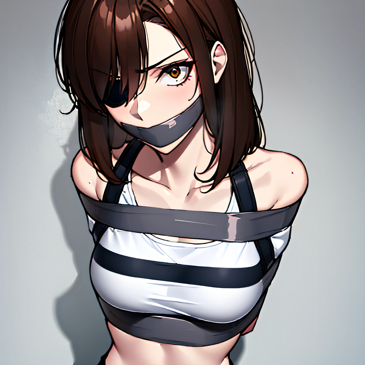 Chained Up Anime Porn Ebony - Anime girl with a tied up mouth and a black strap - SeaArt AI