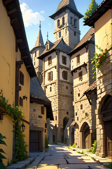 vila medieval, de pedras casas e torres