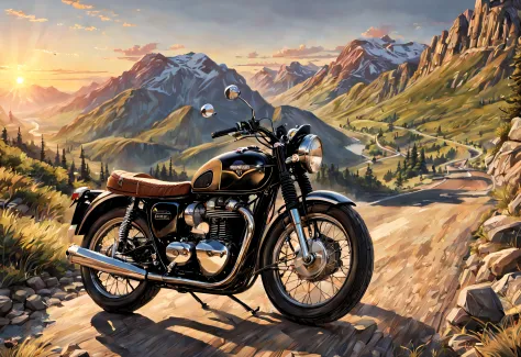 (best quality,highres,masterpiece:1.2),ultra-detailed,realistic,photorealistic:1.37,illustration,[triumph bonneville 1950],mount...