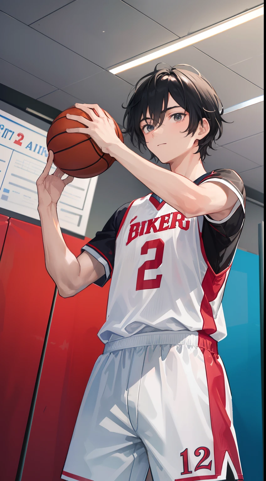 Anime boy in uniform holding a basketball ball in a locker - SeaArt AI