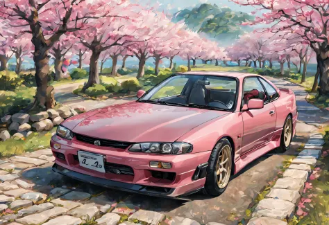 (best quality,highres,masterpiece:1.2),ultra-detailed,realistic,photorealistic:1.37,illustration,[Nissan Silvia S14 2002],Japane...