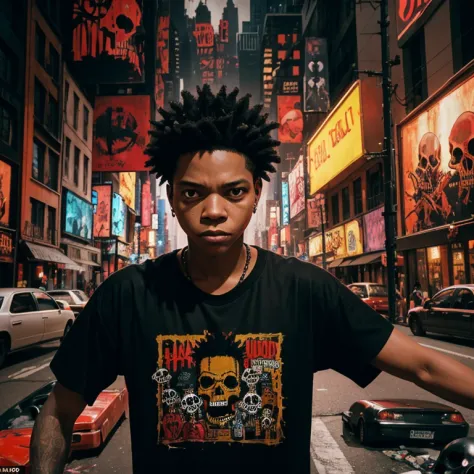 In this fantastical world of BASQUIAT, the city is alive with vibrant reds and pulsing energy. The artist stands at the center, ...