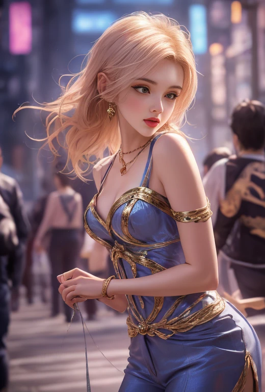 A beautiful princess in a blue and gold Corset and suit, majestic look, extremely detailed artgerm, artgerm. high detail, artgerm detailed, style artgerm, artgerm style, in style of artgerm, samira from league of legends, cinematic goddess body shot, style of artgerm, alena aenami and artgerm