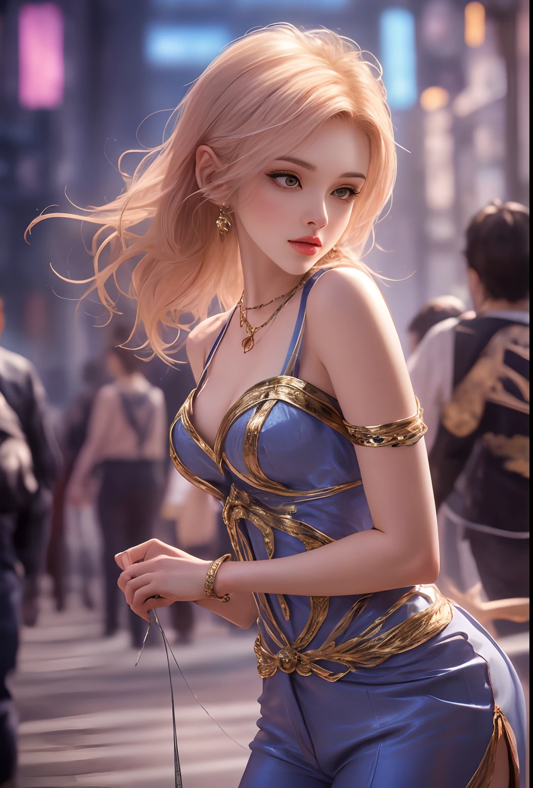 A beautiful princess in a blue and gold Corset and suit, majestic look, extremely detailed artgerm, artgerm. high detail, artgerm detailed, style artgerm, artgerm style, in style of artgerm, samira from league of legends, cinematic goddess body shot, style of artgerm, alena aenami and artgerm