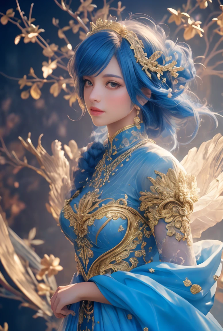 A beautiful princess in a blue and gold Corset and suit, majestic look, extremely detailed artgerm, artgerm. high detail, artgerm detailed, style artgerm, artgerm style, in style of artgerm, samira from league of legends, cinematic goddess body shot, style of artgerm, alena aenami and artgerm