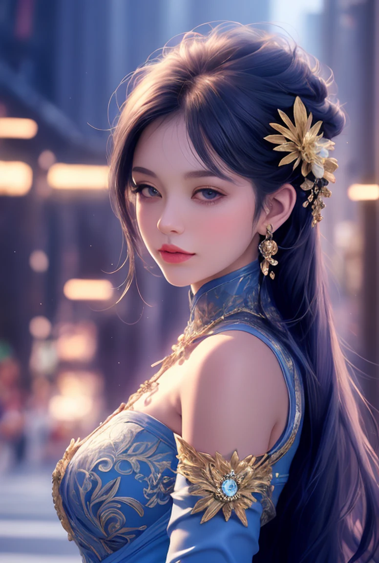 A beautiful princess in a blue and gold Corset and suit, majestic look, extremely detailed artgerm, artgerm. high detail, artgerm detailed, style artgerm, artgerm style, in style of artgerm, samira from league of legends, cinematic goddess body shot, style of artgerm, alena aenami and artgerm