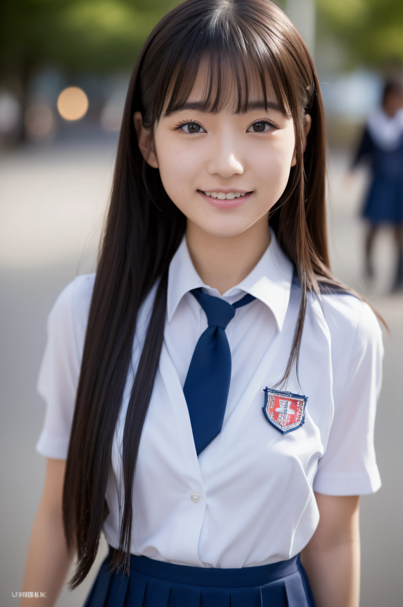 A close up of a young woman wearing a uniform and a tie - SeaArt AI