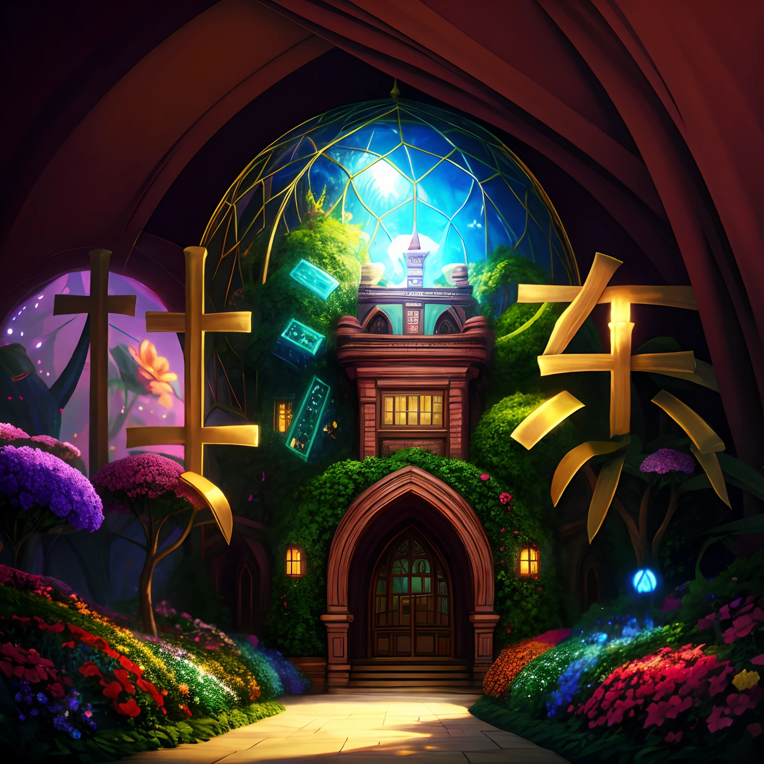 Background, fantasy, Fantastic, fantasy, Flower garden, Dome, Don't draw people