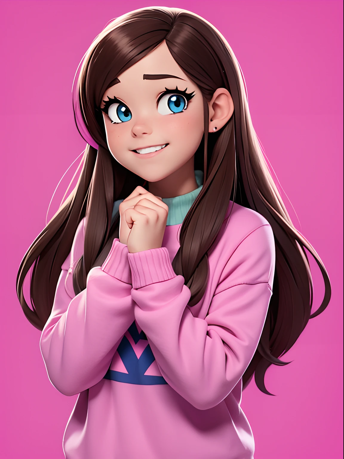 A close up of a person with long hair and a pink sweater - SeaArt AI