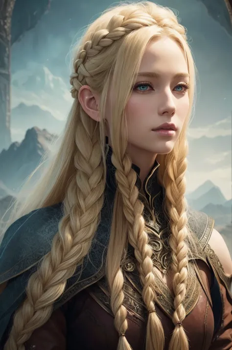 blond haired woman with long braids,Artstation, fantasy art, stunning character art, epic fantasy art style, fantasy art style, ...