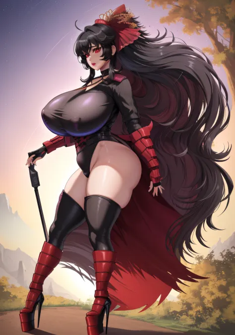 Raven Branwen, ultra detailed game CG, (High resolution:1.1), (absurderes:1.1), Best Quality, Ultra high definition, The highest resolution, Very detailed, Highly detailed face, 1girl in, Solo, 
Standing at attention,
Dollsuit, (platform_heels:1.5), pantyh...
