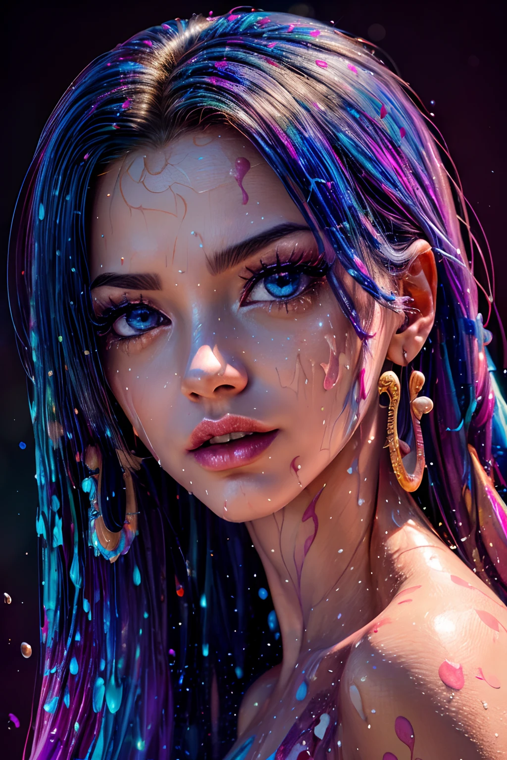 masterpiece, best quality, (extremely detailed CG unity 8k wallpaper, masterpiece, best quality, ultra-detailed, best shadow), (detailed background), (beautiful detailed face, beautiful detailed eyes), High contrast, (best illumination, an extremely delicate and beautiful),1girl,((colourful paint splashes on transparent background, dulux,)), ((caustic)), dynamic angle,beautiful detailed glow,full body, paint splash on face. ((Boa Hancock))