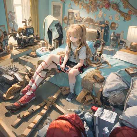 Images of teenage people in their rooms, sitting on the bed, engrossed in their phones, focused on the screen.