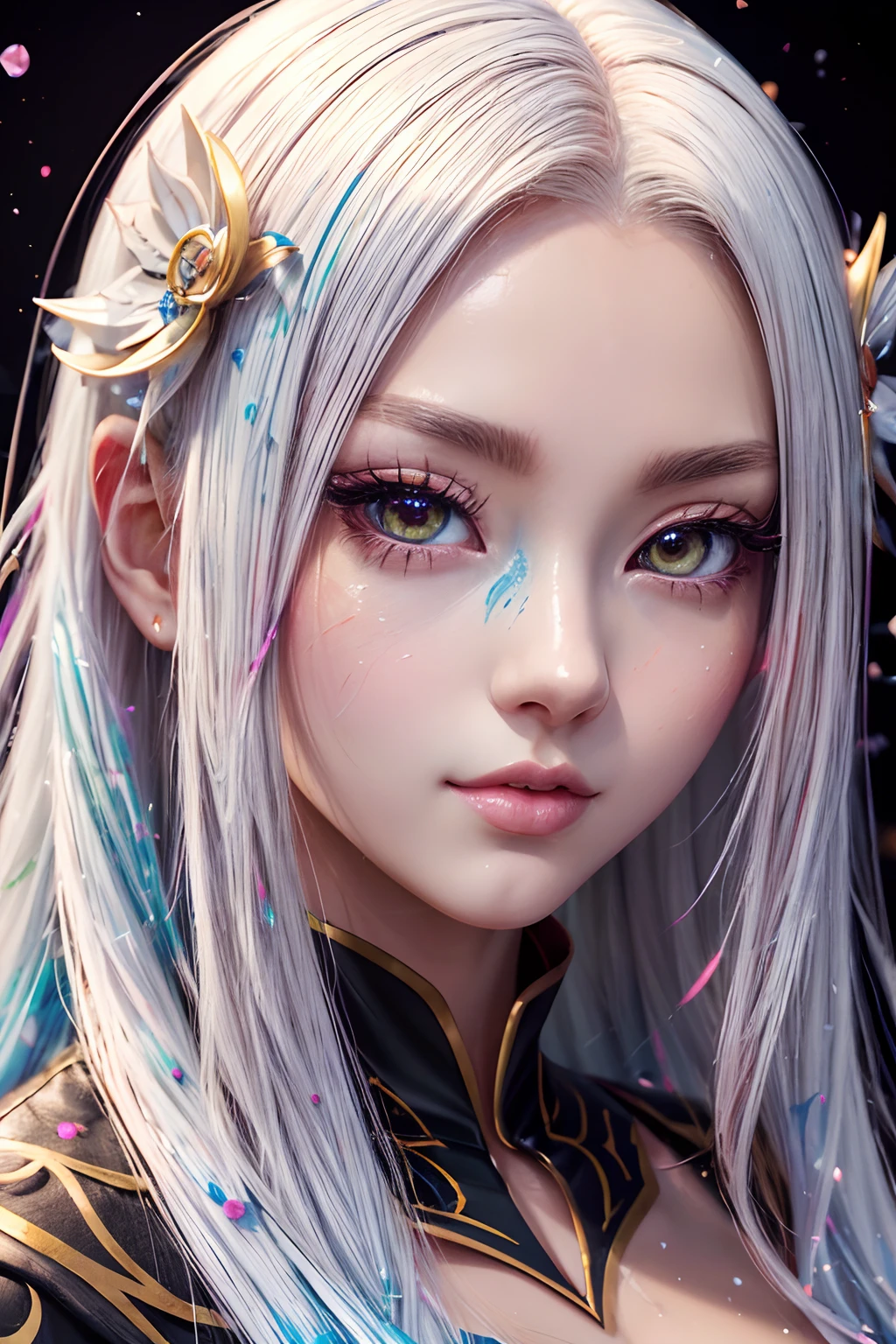 A close up of a woman with long white hair and blue eyes - SeaArt AI