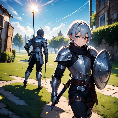 knight , light armor , training , isekai , fantasy knight , western knight , shinning silver armor , training yard , sword and s...