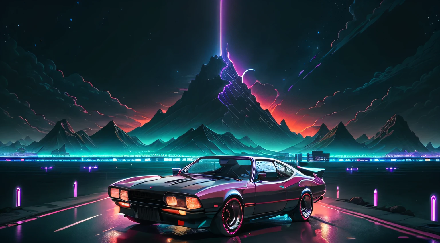 retrowave. city, 1969 Nissan S - SeaArt AI