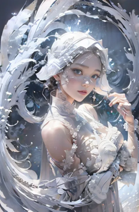 official art, unity 8k壁纸、ultra-detailed,  best quality, intricate and delicate white oriental dress, sheer vale、(((white light e...