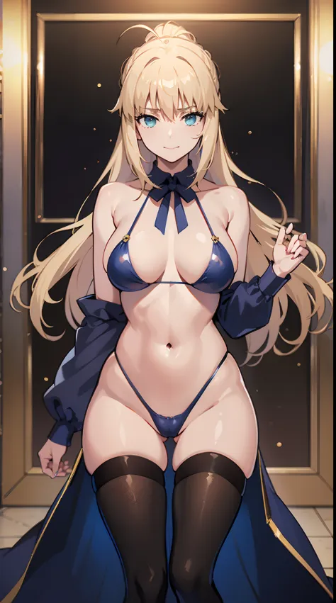 NSFW、（masutepiece、of the highest quality、Best Quality、Official art、Beautiful CG,）artoria、Colossal tits、Photorealsitic、（Rolling eyes:1.5）、masturbation、Smile embarrassedly、Heart symbol in the eye、NSFW、Vegas Casinos、Slingshot swimsuit、Navel costume、neck tie、t...