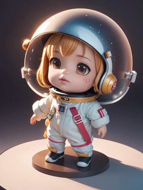 There is a little doll with helmet and helmet, Cute 3d rendering, The little boy astronaut looked up, Big black plastic glasses,...