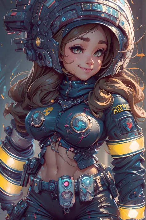 a fantz monster design, cute police robot [style-rustmagic]，policewoman robot ，half-human, tmasterpiece，（tmasterpiece，top-qualit...